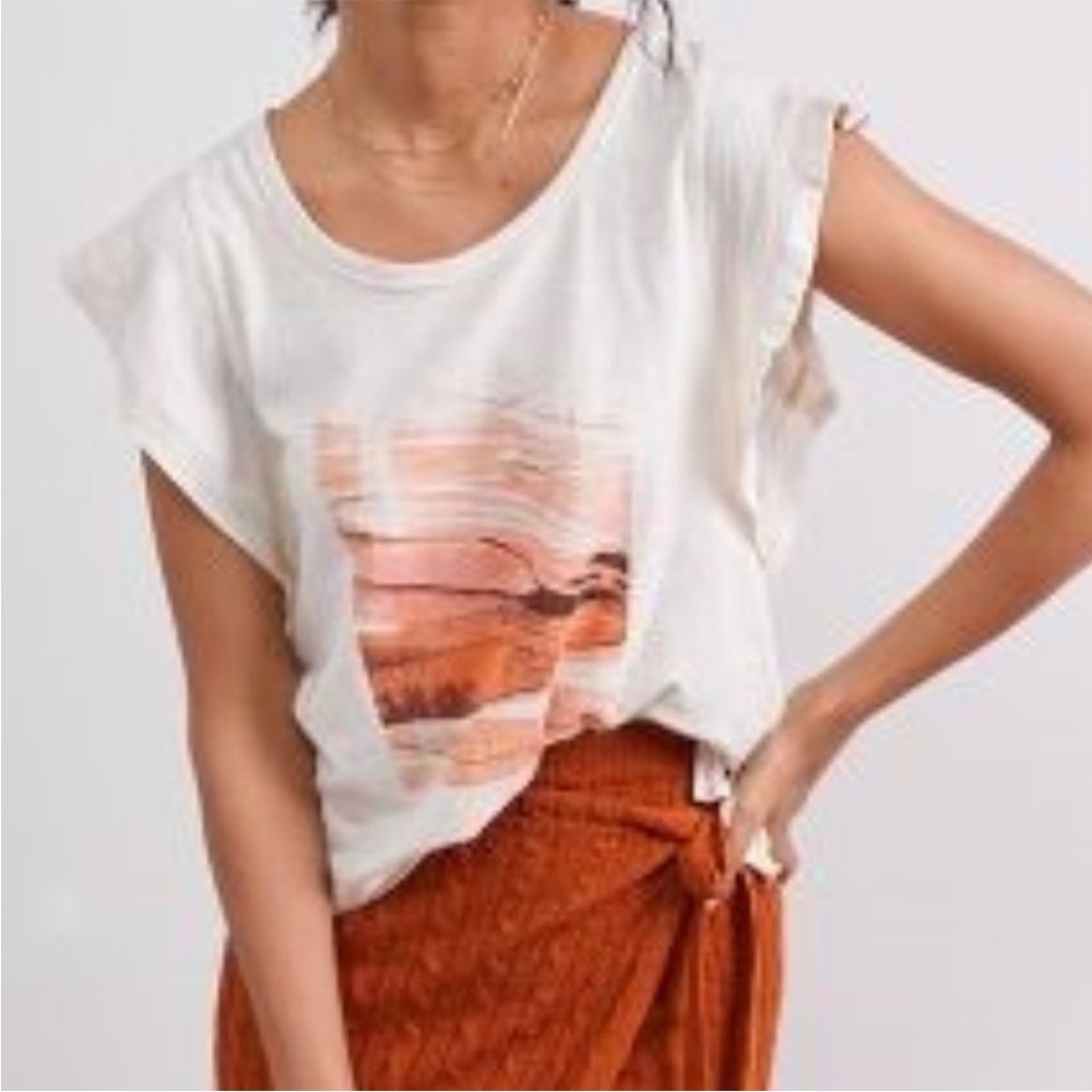 Anthropologie White and Orange Short Sleeve Tee